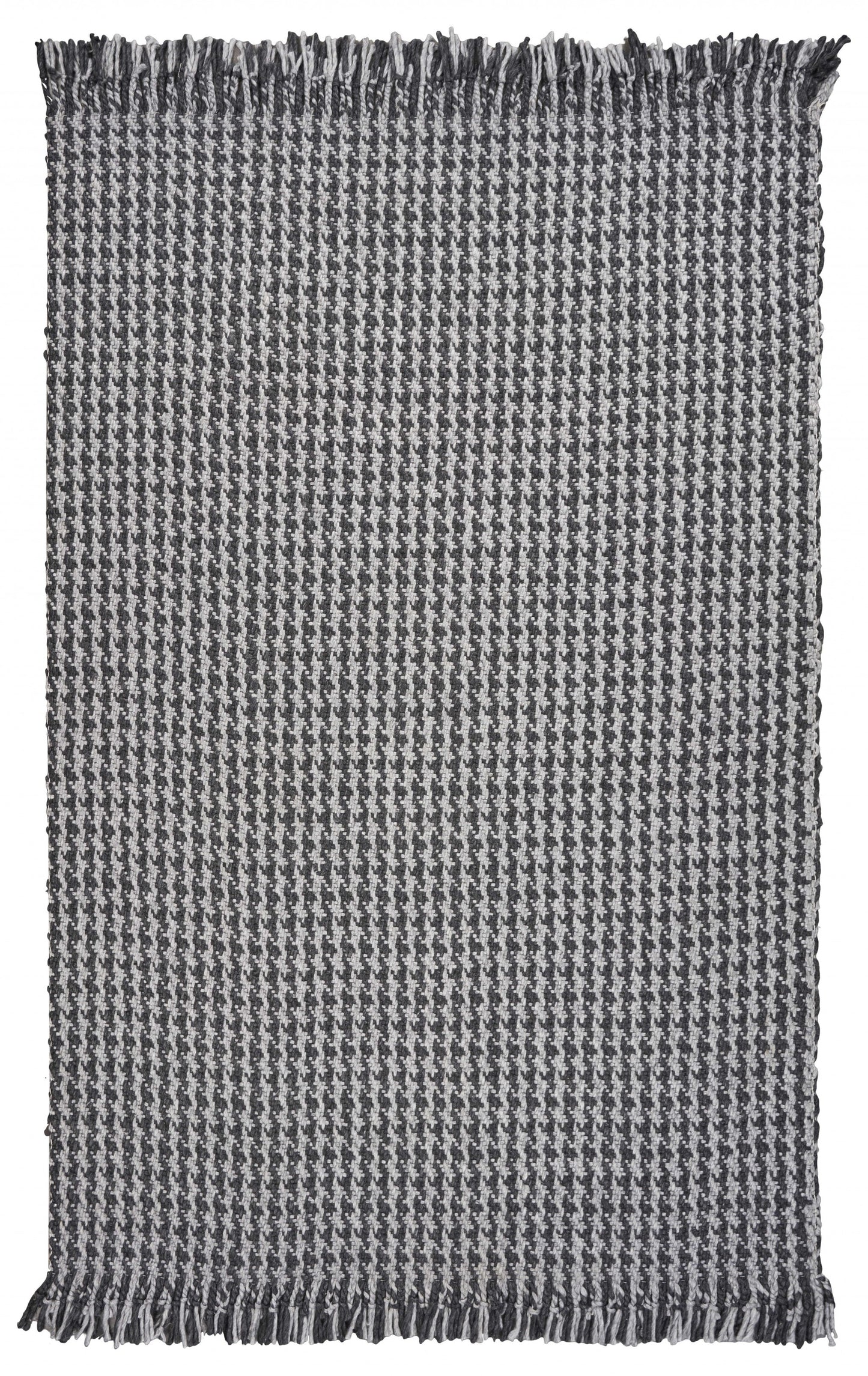 9' X 12' Grey Hand Woven Houndstooth With Braided Fringe Indoor Area Rug