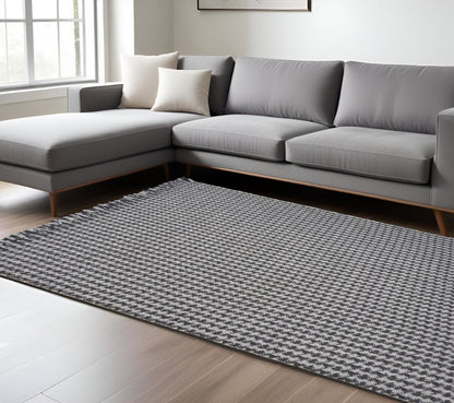 3' X 5' Gray And Light Gray Wool Houndstooth Hand Woven Area Rug