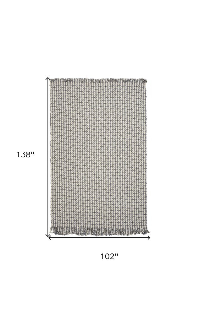 5' X 8' Ivory And Gray Wool Houndstooth Hand Woven Area Rug With Fringe