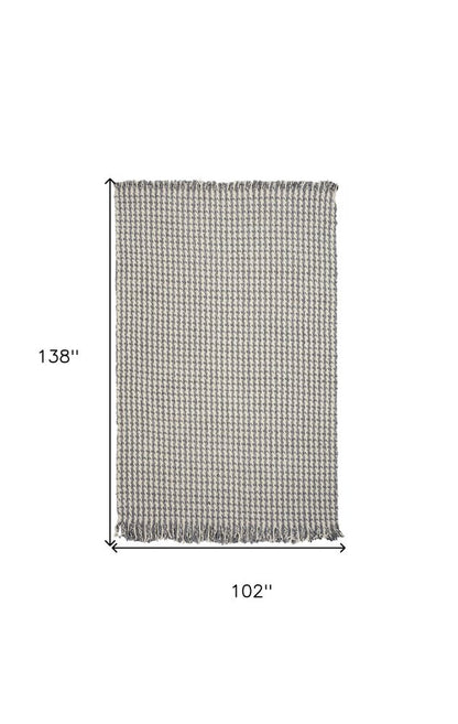 5' X 8' Ivory And Gray Wool Houndstooth Hand Woven Area Rug With Fringe