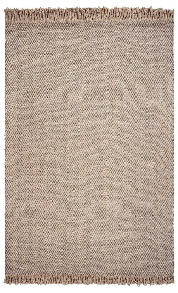 9' X 12' Beige And Gray Wool Chevron Hand Woven Area Rug With Fringe