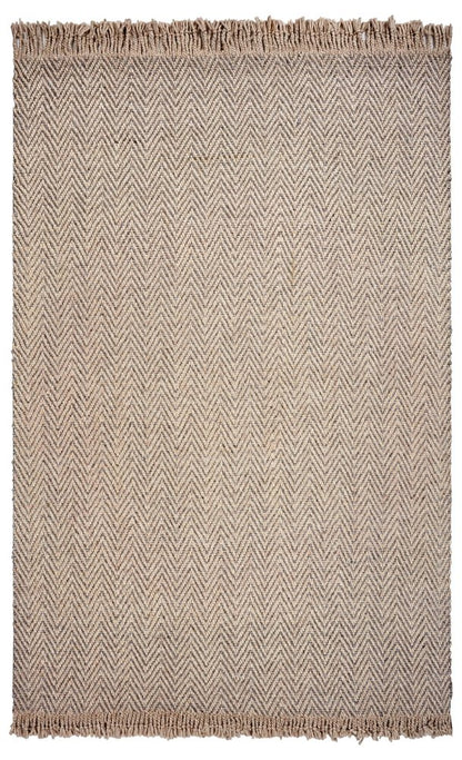8' X 10' Beige And Gray Wool Chevron Hand Woven Area Rug With Fringe