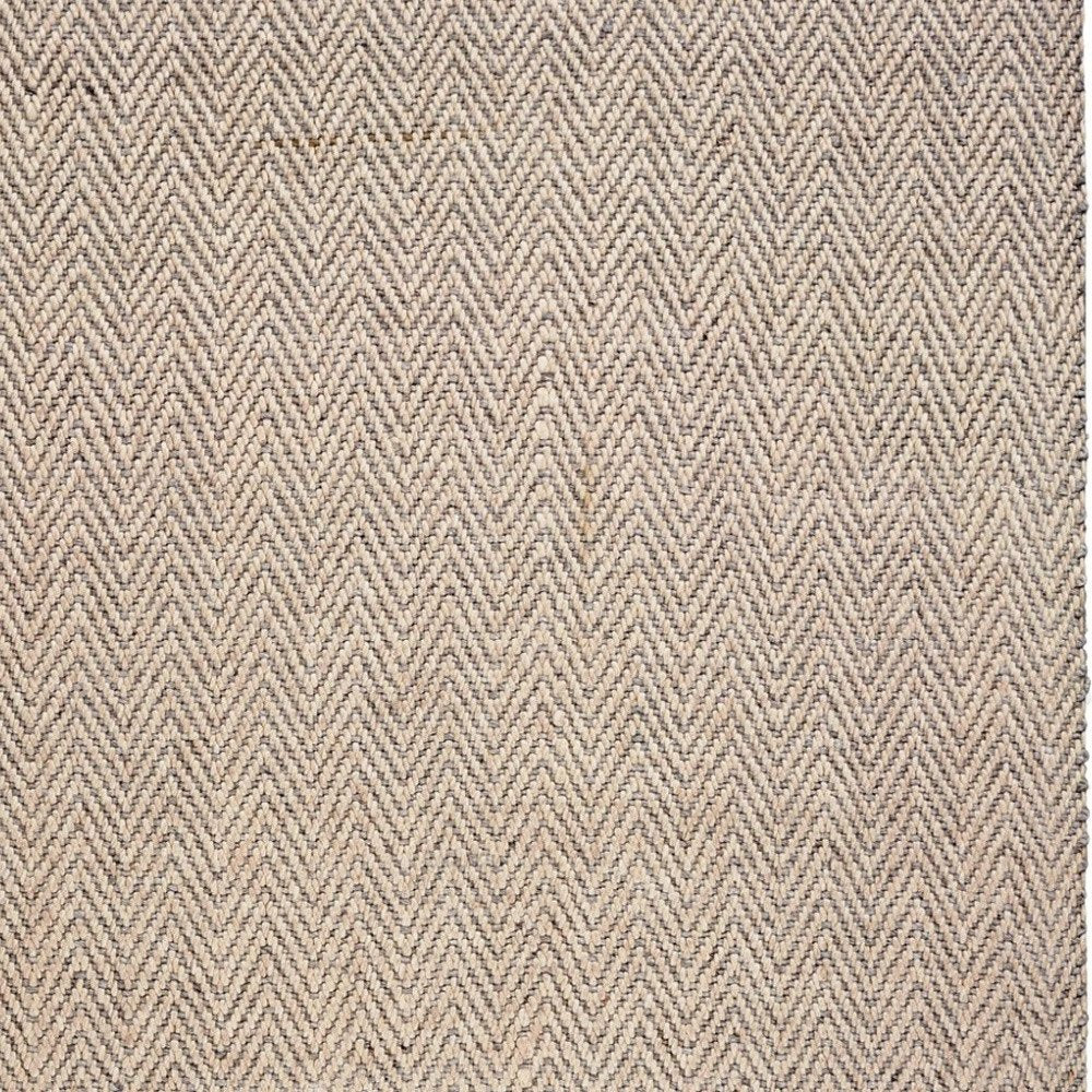 9' X 12' Beige And Gray Wool Chevron Hand Woven Area Rug With Fringe