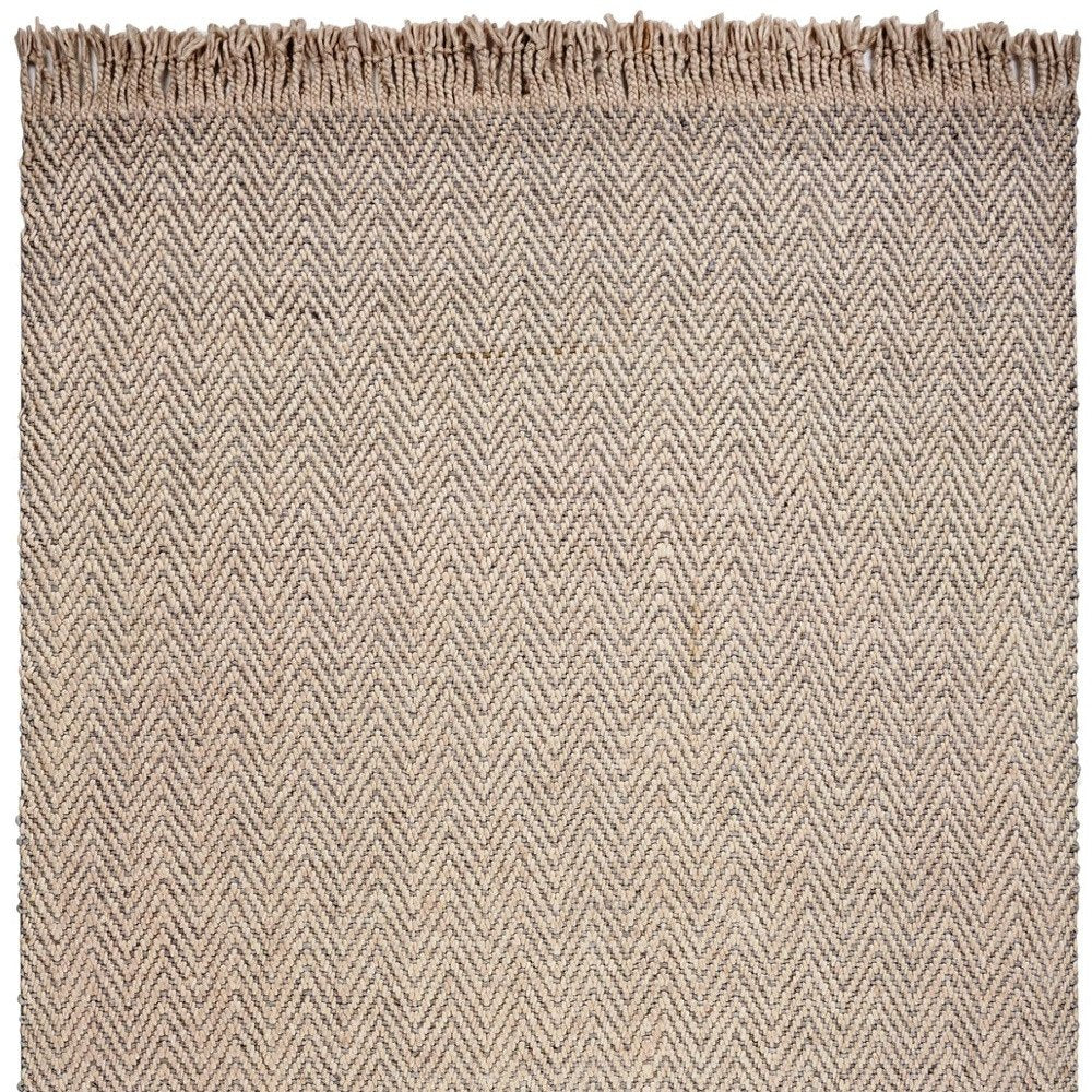 9' X 12' Beige And Gray Wool Chevron Hand Woven Area Rug With Fringe
