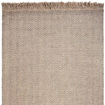 9' X 12' Beige And Gray Wool Chevron Hand Woven Area Rug With Fringe
