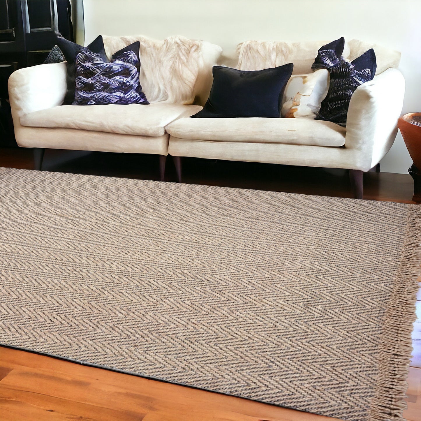 8' X 10' Oatmeal Beige Hand Woven Herringbone Indoor Area Rug