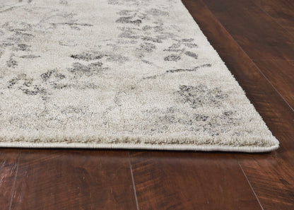 9' X 13' Grey Machine Woven Distressed Floral Traditional Indoor Area Rug