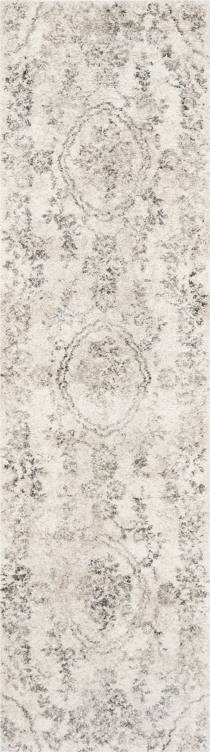 9' X 13' Grey Machine Woven Distressed Floral Traditional Indoor Area Rug