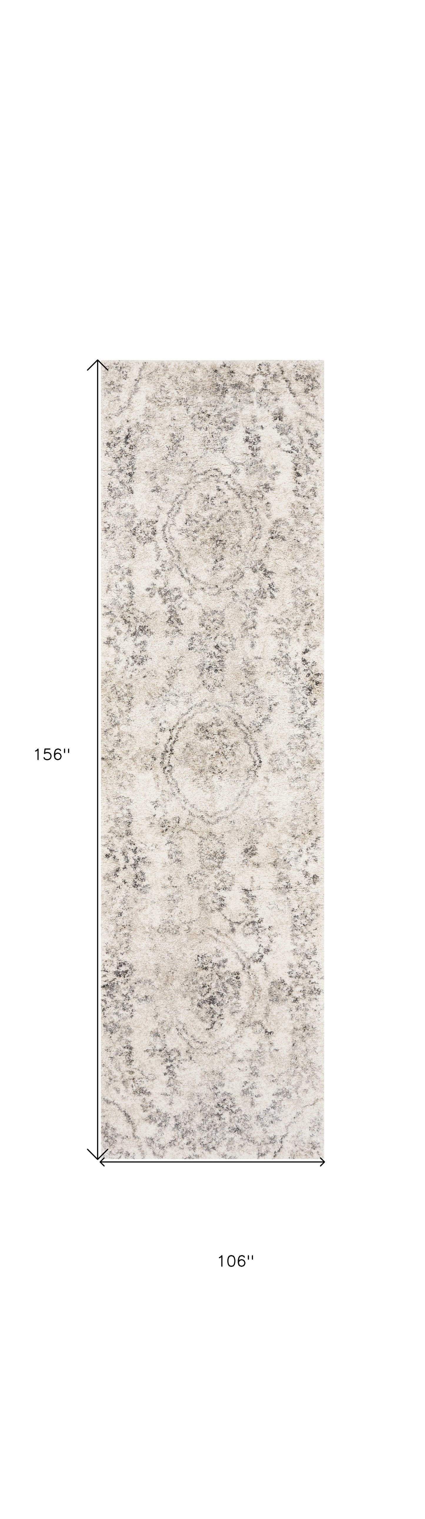 9' X 13' Grey Machine Woven Distressed Floral Traditional Indoor Area Rug