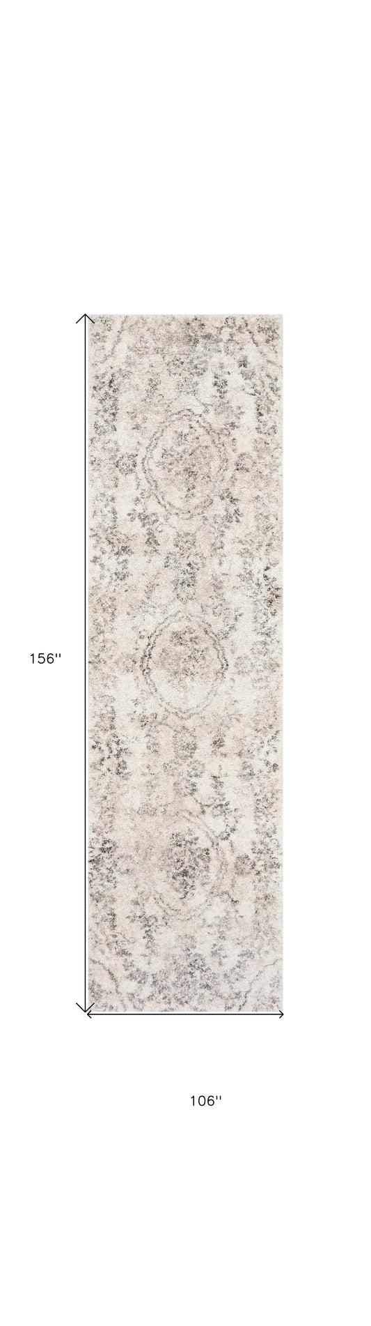 5' X 8' Grey Machine Woven Distressed Floral Medallion Indoor Area Rug