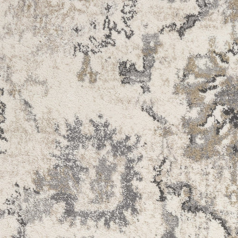 9' X 13' Ivory And Gray Floral Medallion Distressed Area Rug