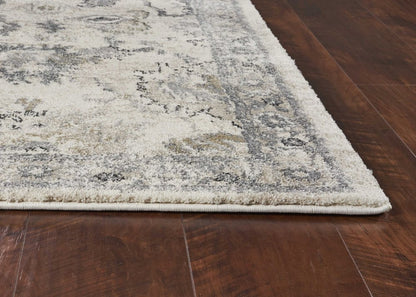 8' X 10' Ivory And Gray Floral Medallion Area Rug