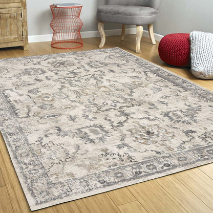 8' X 10' Ivory And Gray Floral Medallion Area Rug