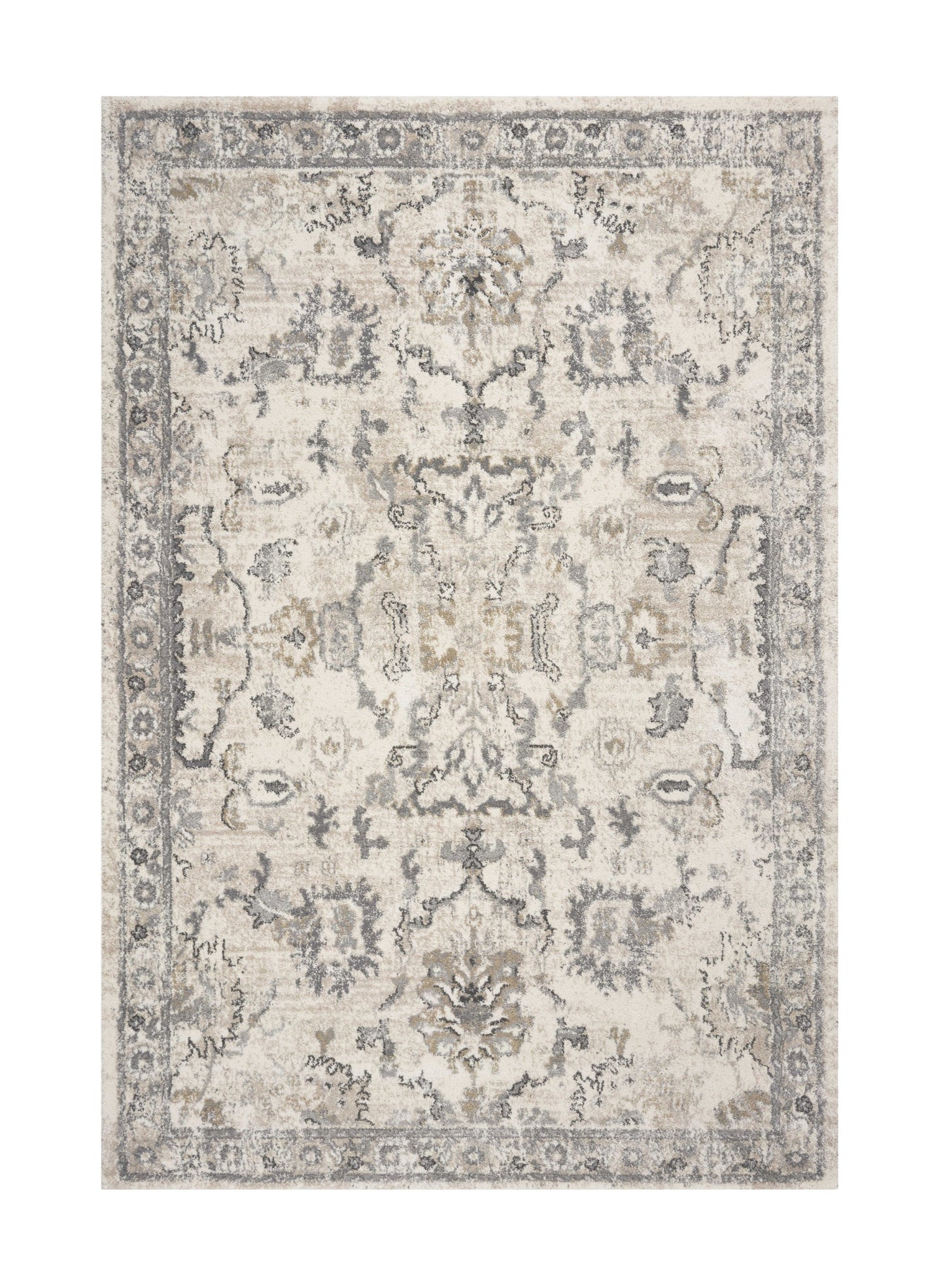 8' X 10' Ivory Machine Woven Distressed Floral Traditional Indoor Area Rug