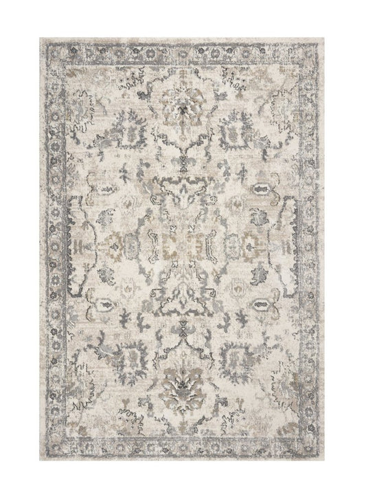 9' X 13' Ivory And Gray Floral Medallion Distressed Area Rug
