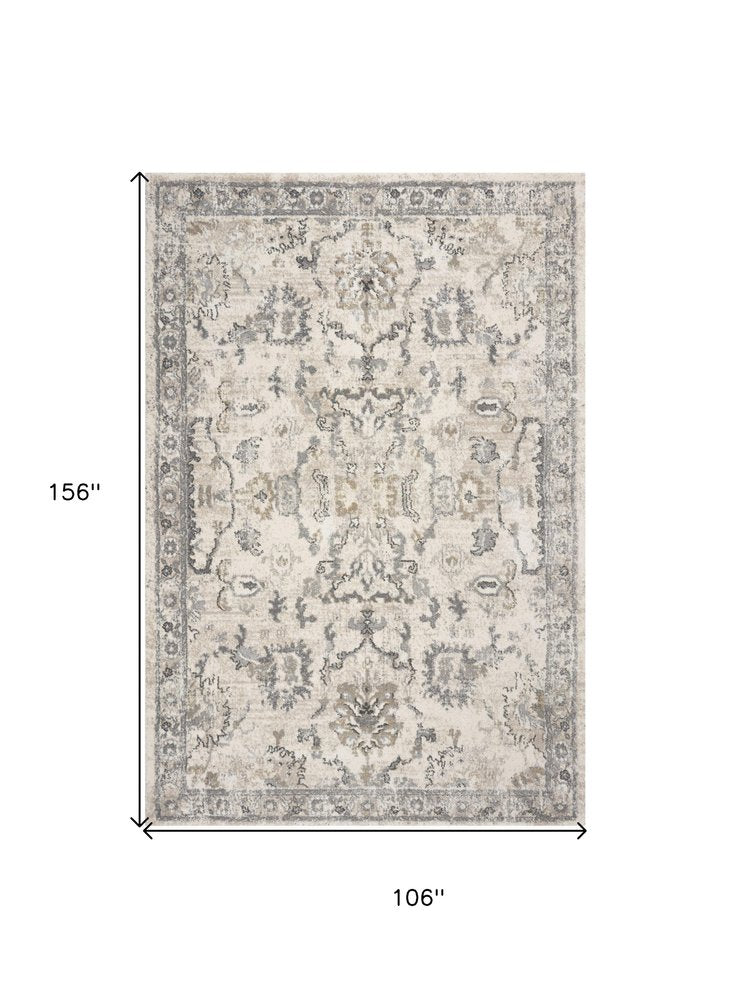 3' X 5' Ivory And Gray Floral Medallion Distressed Area Rug