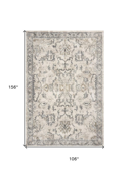 8' X 10' Ivory And Gray Floral Medallion Area Rug