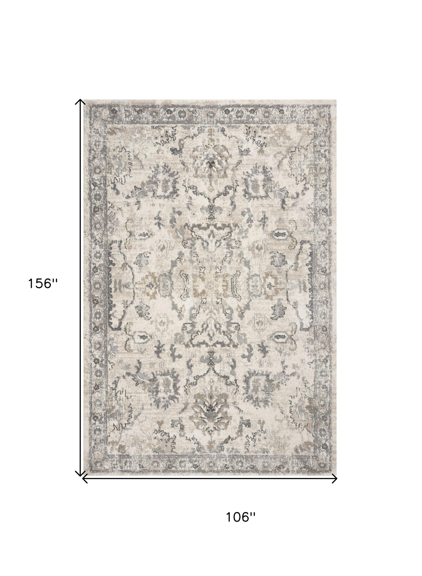 8' X 10' Ivory Machine Woven Distressed Floral Traditional Indoor Area Rug