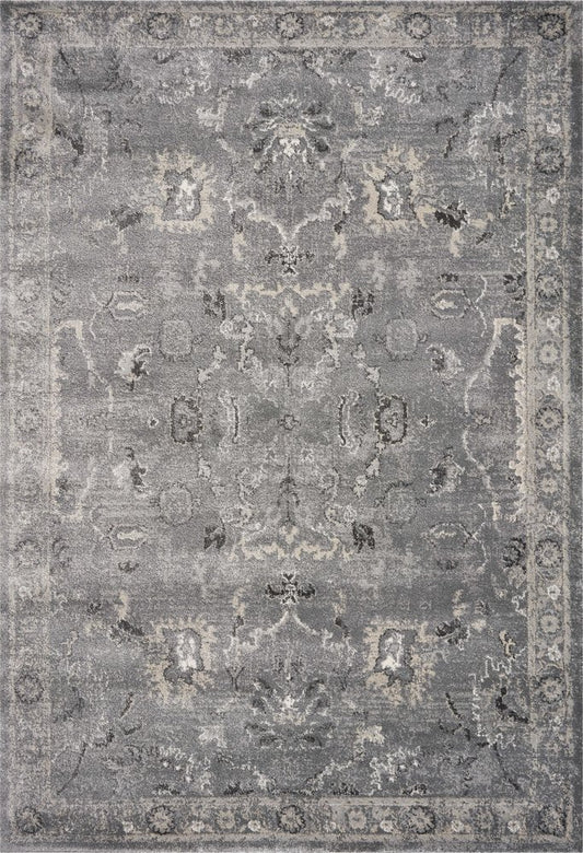9' X 13' Gray And Light Gray Floral Medallion Area Rug