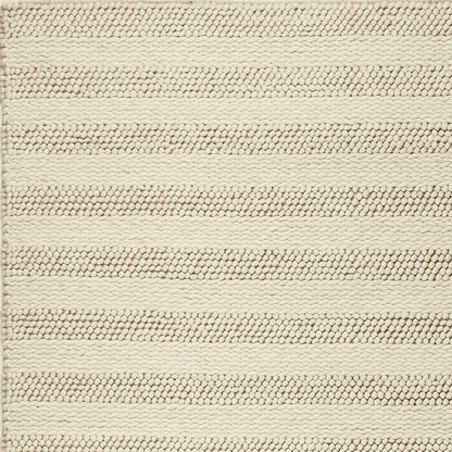 5' X 7' Ivory And White New Zealand Lambs Wool Striped Hand Woven Area Rug