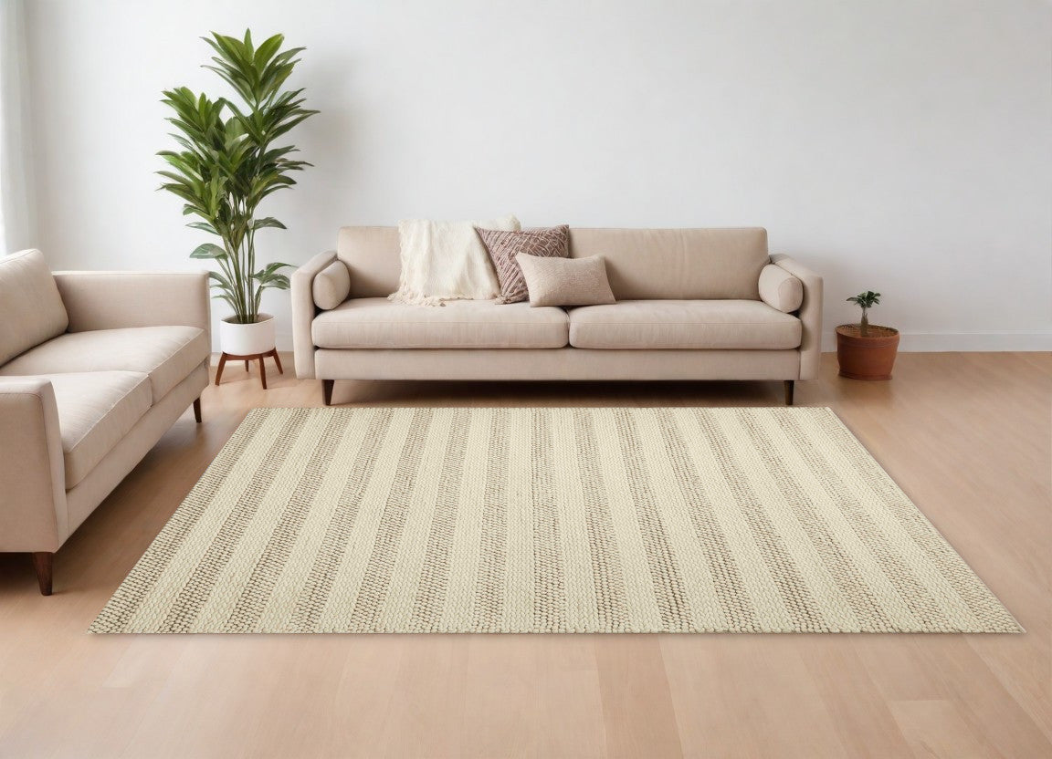 9' X 13' Wool White Area Rug