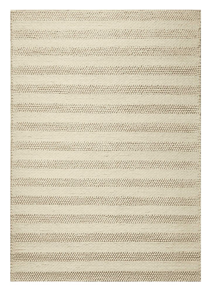 5' X 7' Ivory And White New Zealand Lambs Wool Striped Hand Woven Area Rug