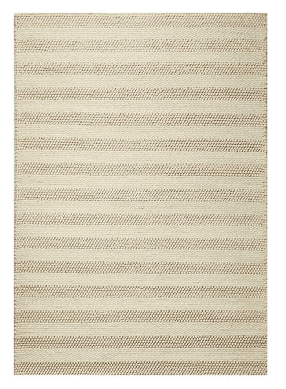 5' X 7' Ivory And White New Zealand Lambs Wool Striped Hand Woven Area Rug