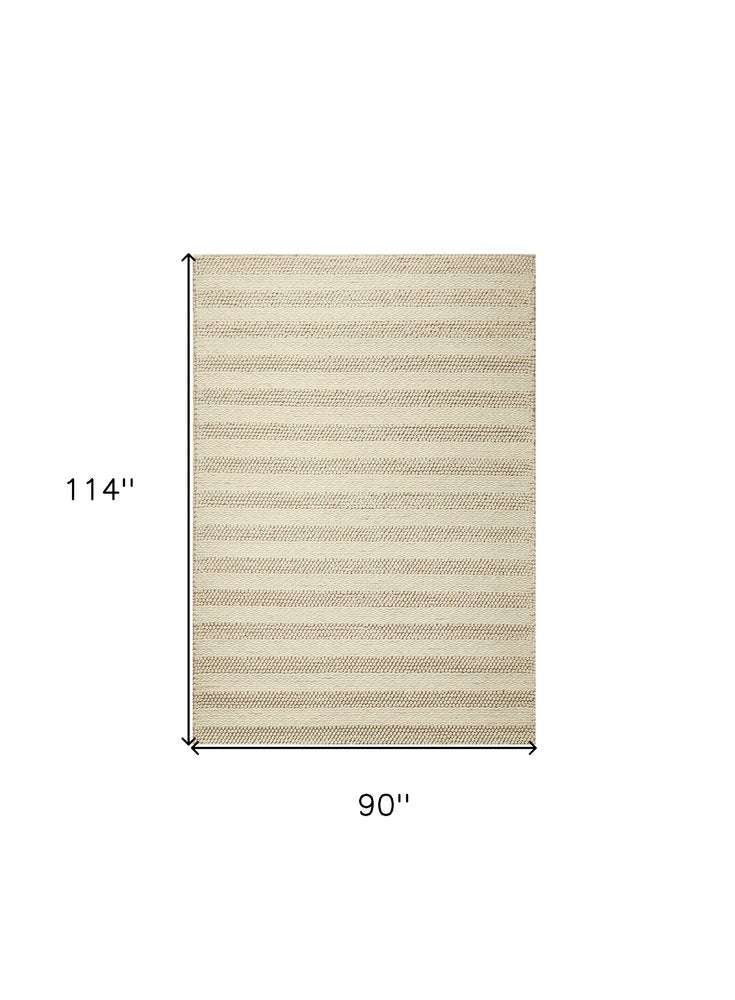 5' X 7' Ivory And White New Zealand Lambs Wool Striped Hand Woven Area Rug