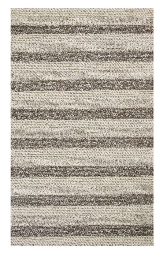 5' X 7' Brown Gray And Ivory New Zealand Lambs Wool Striped Hand Woven Area Rug