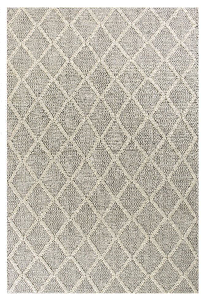 9' X 13' Gray And Ivory Wool Diamond Hand Woven Area Rug