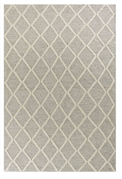 9' X 13' Gray And Ivory Wool Diamond Hand Woven Area Rug