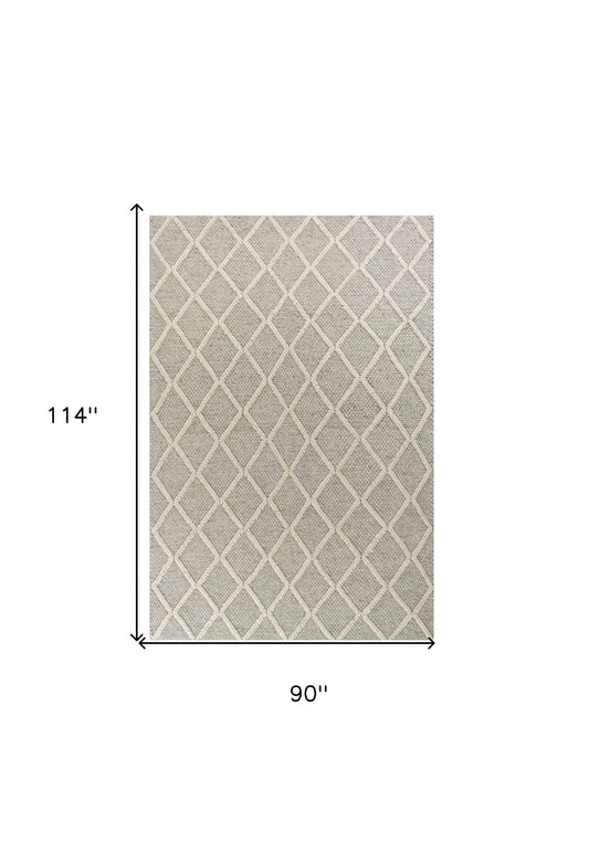 9' X 13' Grey Hand Woven Diamond Pattern Indoor Area Rug