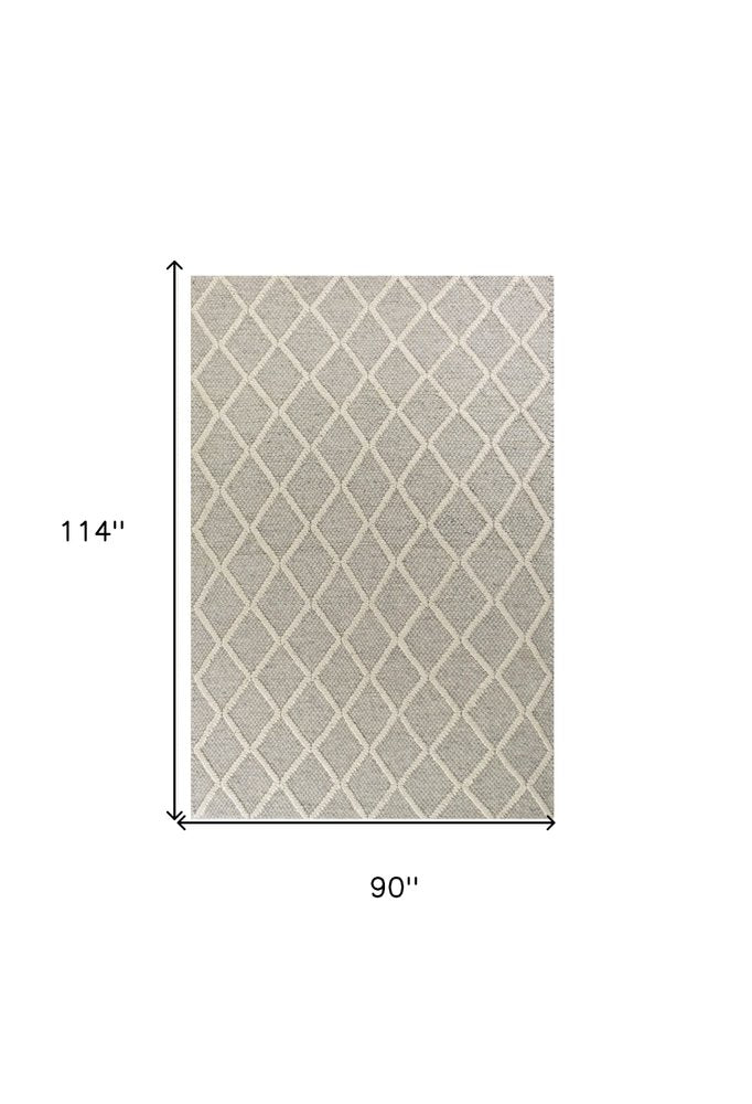 9' X 13' Gray And Ivory Wool Diamond Hand Woven Area Rug