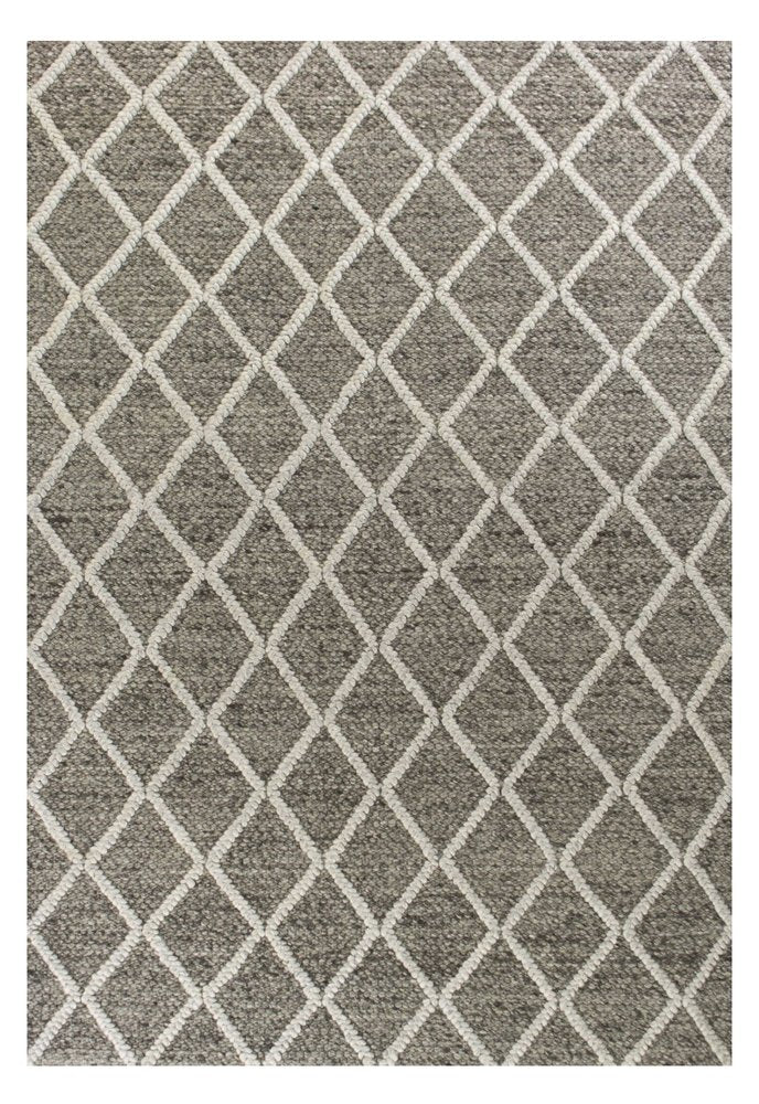 5' X 7' Dark Gray and Ivory Wool Diamond Hand Woven Berber Area Rug