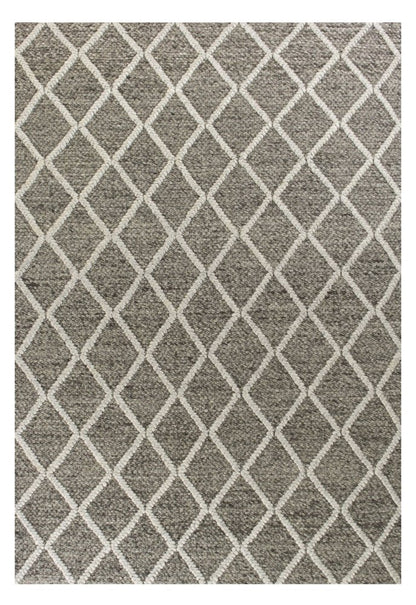 5' X 7' Dark Gray and Ivory Wool Diamond Hand Woven Berber Area Rug