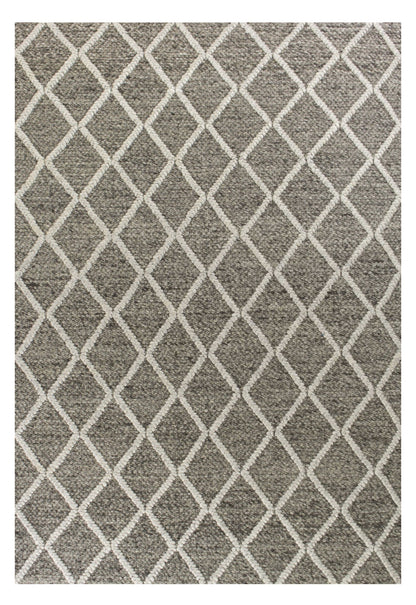 5' X 7' Dark Gray and Ivory Wool Diamond Hand Woven Berber Area Rug