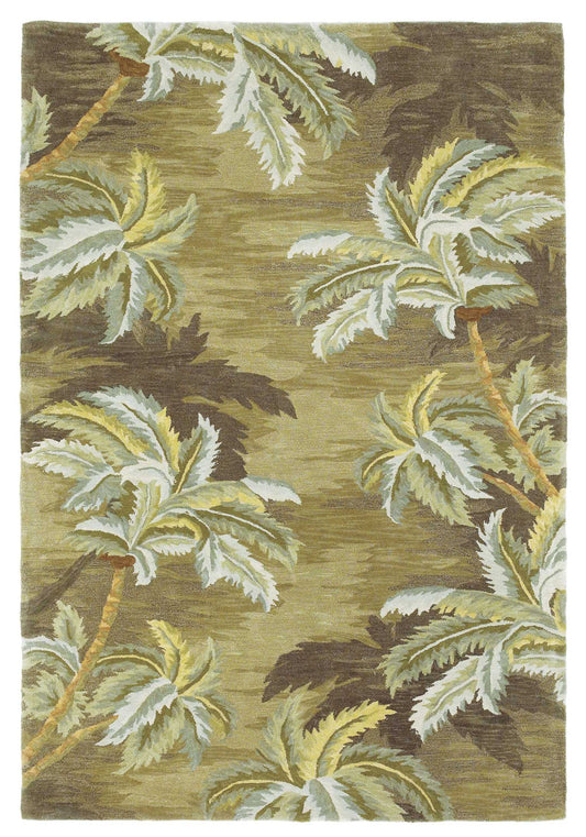 8' X 11'  Wool  Moss Green Palm Trees Area Rug