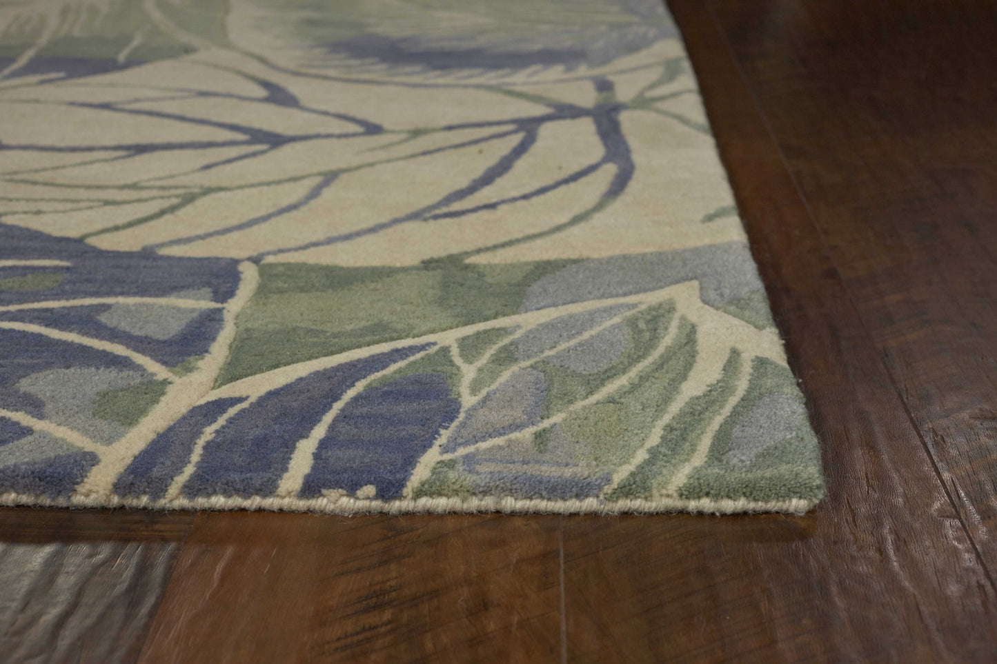 2' X 10' Blue Or Green Oversized Leaves Wool Indoor Runner Rug