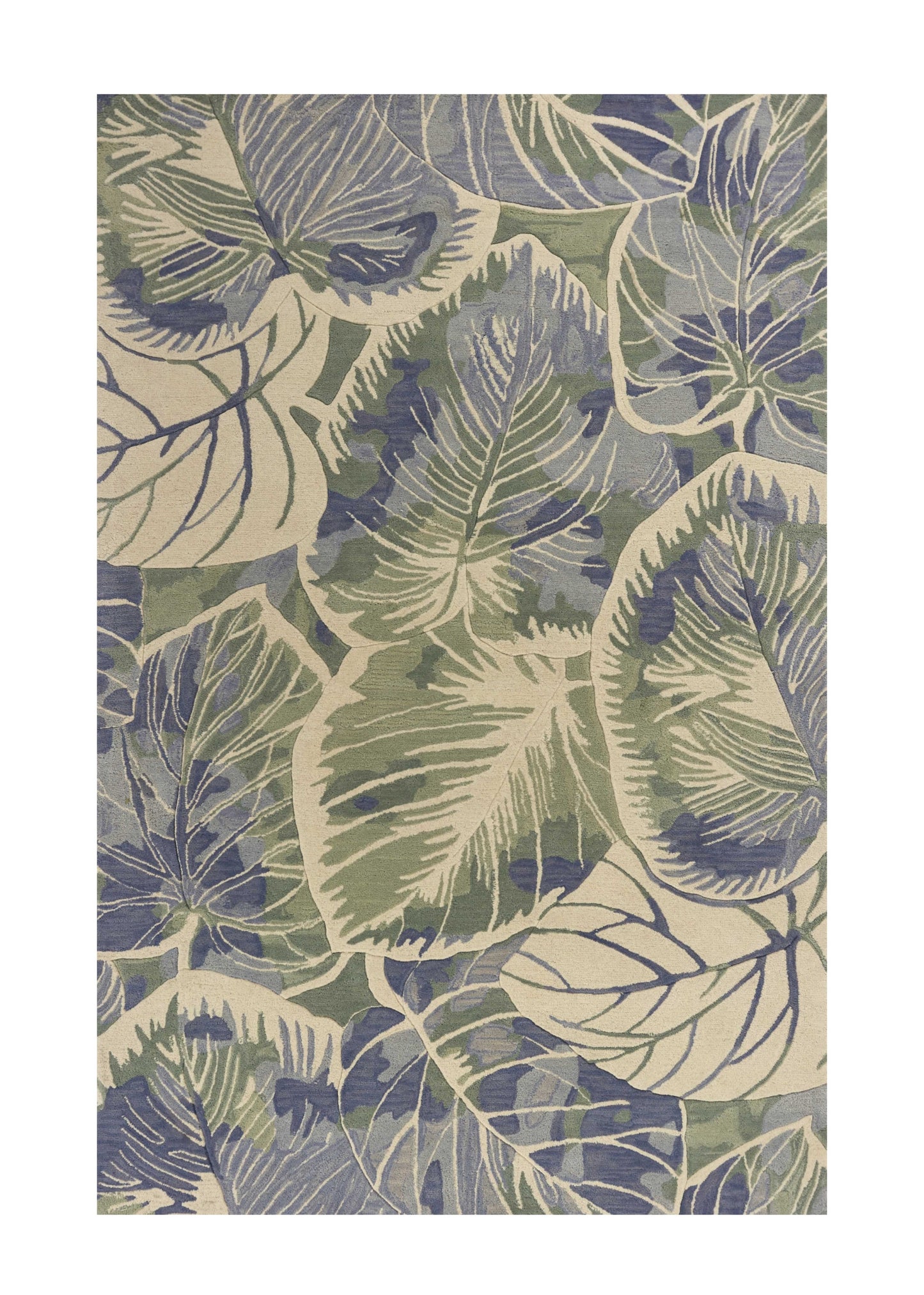 2' X 10' Blue Or Green Oversized Leaves Wool Indoor Runner Rug