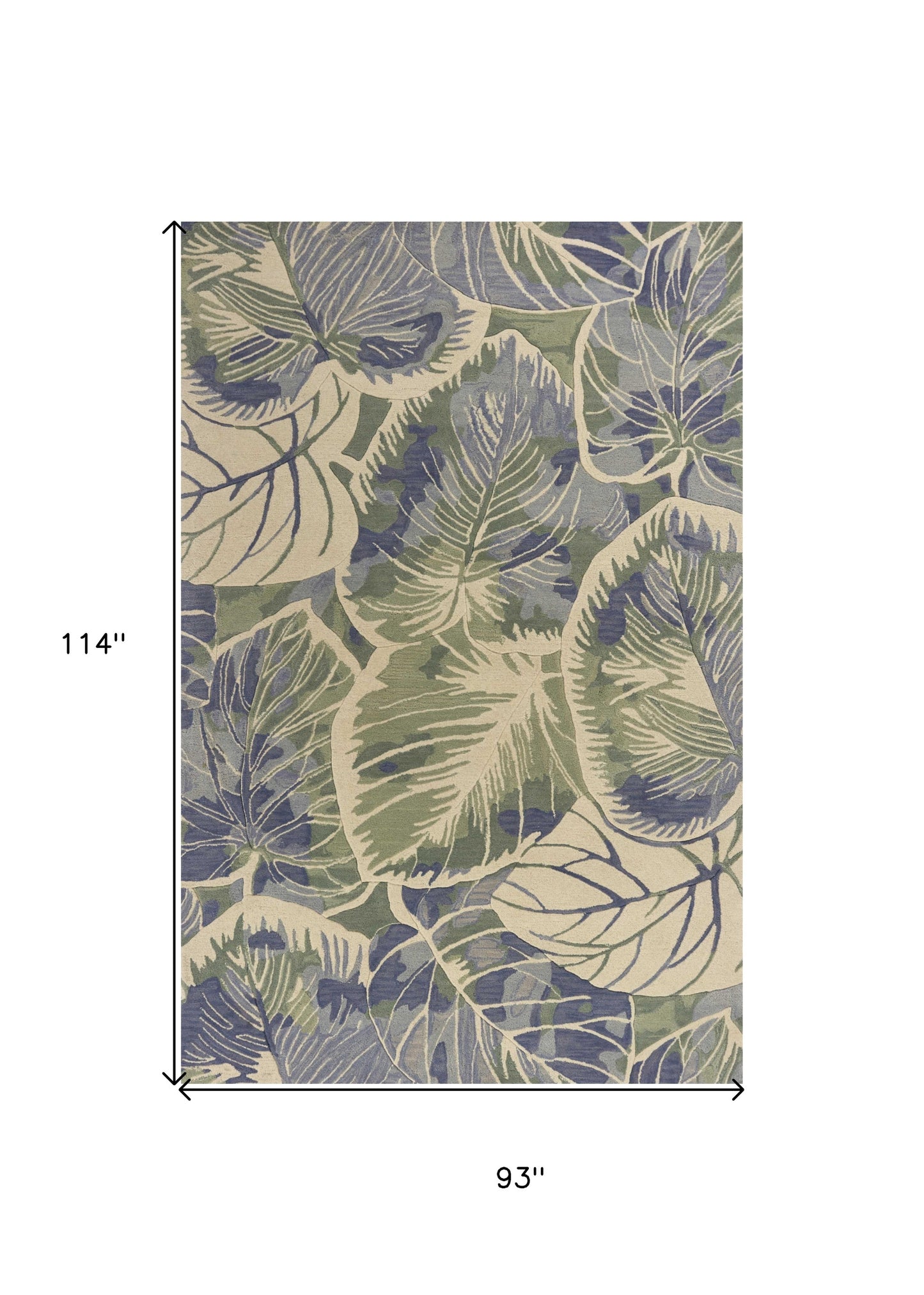 2' X 10' Blue Or Green Oversized Leaves Wool Indoor Runner Rug