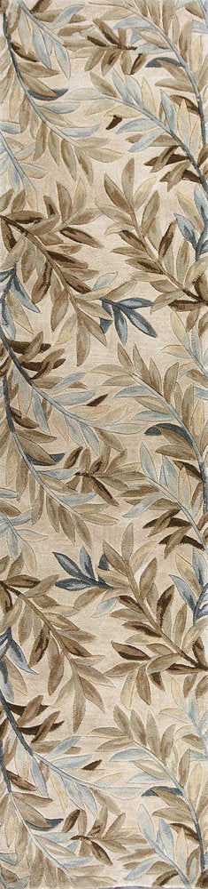 9' X 12' Ivory Brown And Blue Wool Botanical Leaves Hand Tufted Area Rug