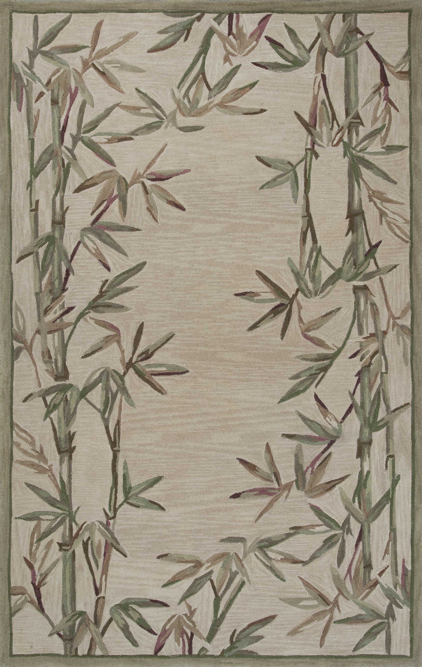 5' X 8' Ivory Hand Tufted Bordered Bamboo Indoor Area Rug