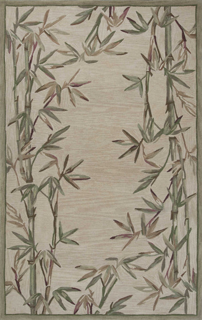 5' X 8' Ivory Hand Tufted Bordered Bamboo Indoor Area Rug