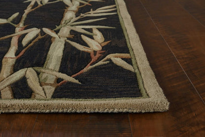 10' Black Green And Brown Wool Tropical Botanical Hand Tufted Runner Rug