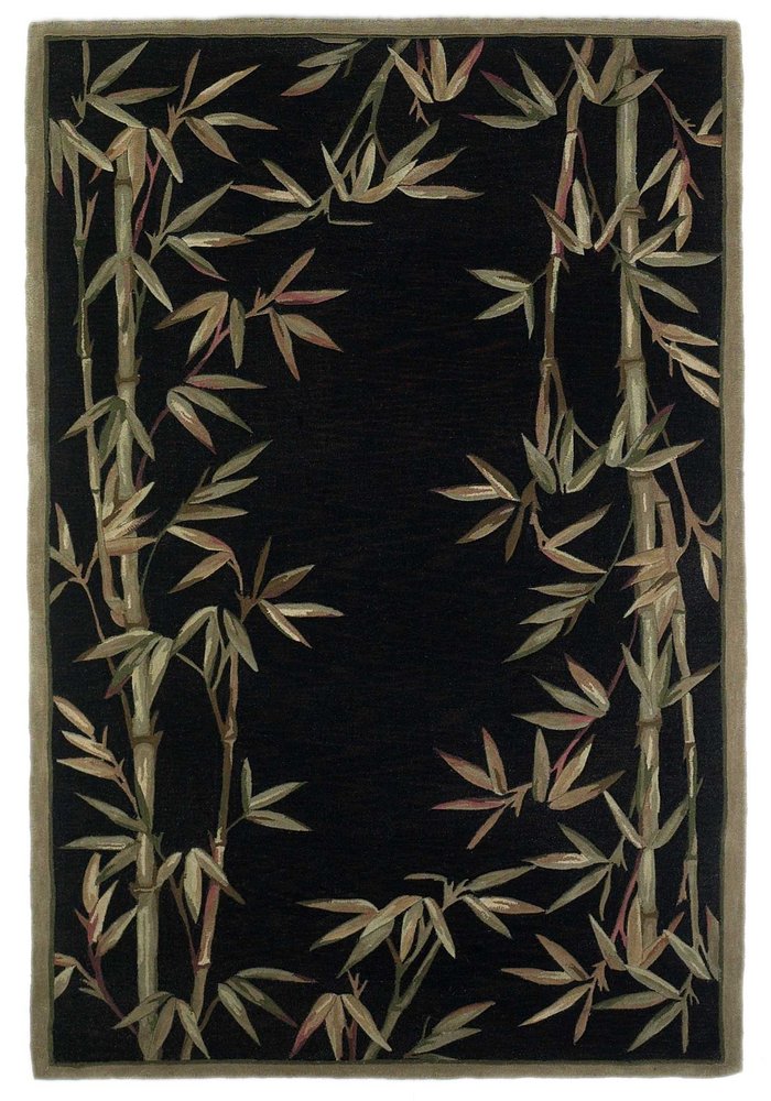 10' Black Green And Brown Wool Tropical Botanical Hand Tufted Runner Rug