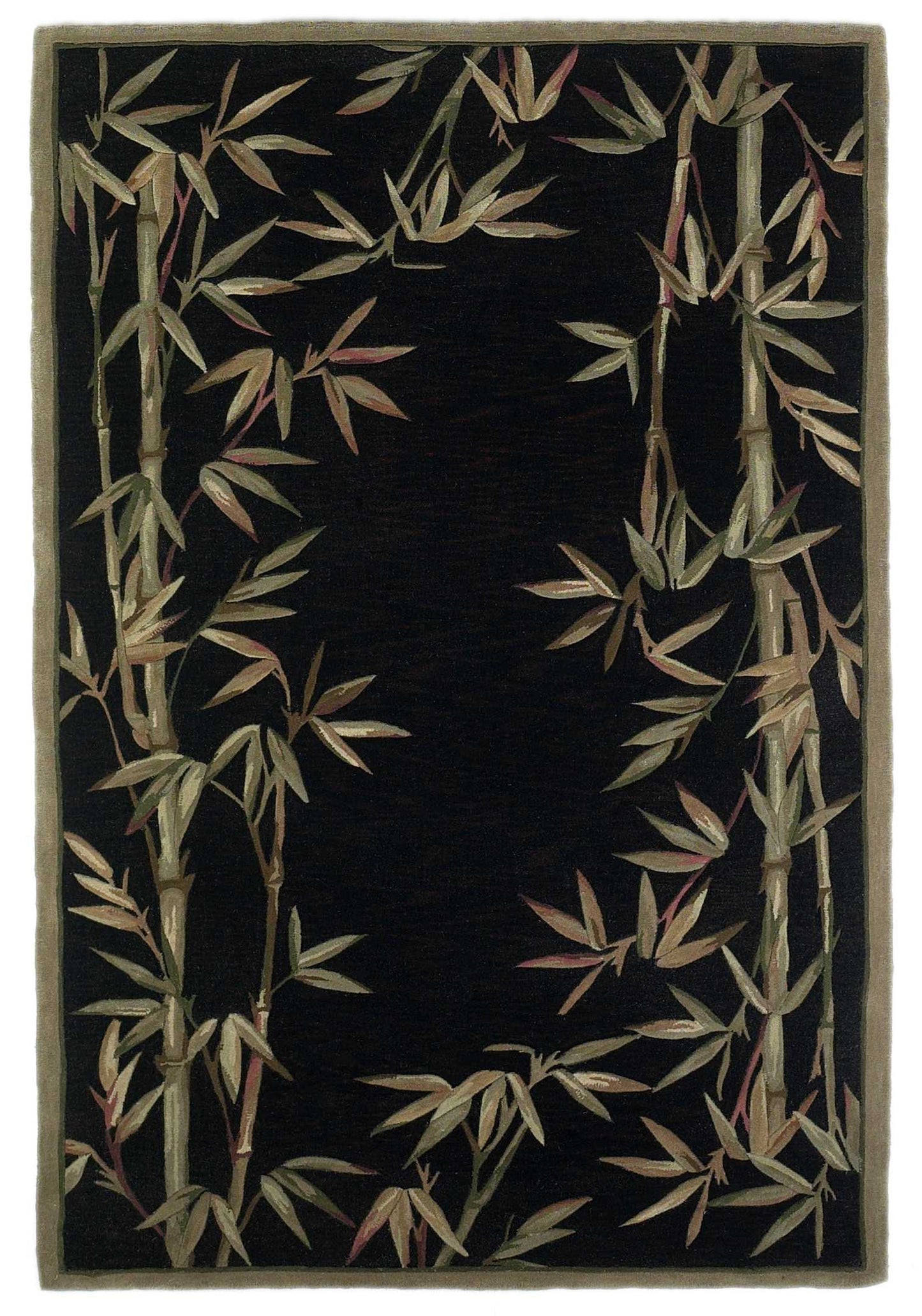 10' Black Hand Tufted Bordered Tropical Bamboo Indoor Runner Rug