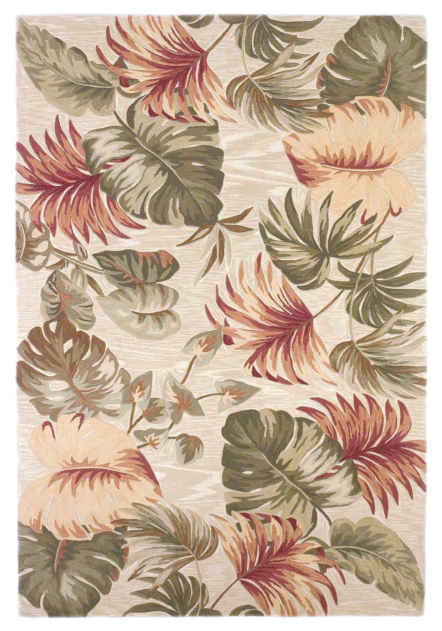 5'X8' Beige Hand Tufted Tropical Leaves Indoor Area Rug