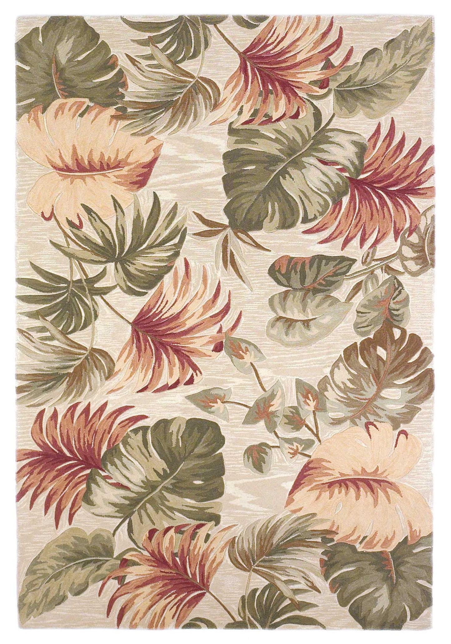 5' X 8' Beige Hand Tufted Tropical Leaves Indoor Area Rug