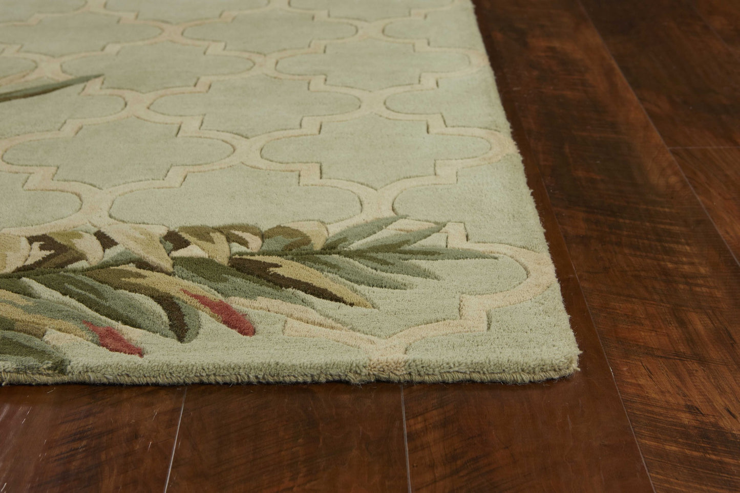 9' X 12' Sage Green Hand Tufted Tropical Quatrefoil Indoor Area Rug