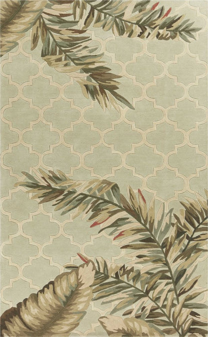 8' X 10' Sage Taupe And Green Wool Tropical Botanical Hand Tufted Area Rug